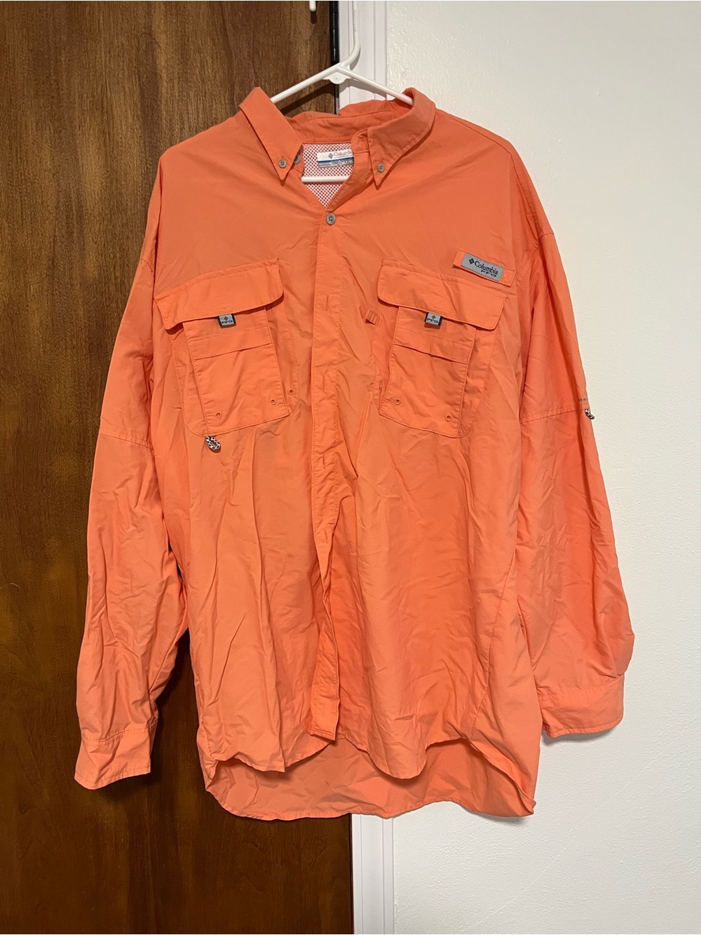 Columbia PFG Men's XLT Orange Bahama II Long Sleeve Fishing Shirt Vented UPF